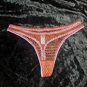 Brown Fishnet Mesh Thong - Size M